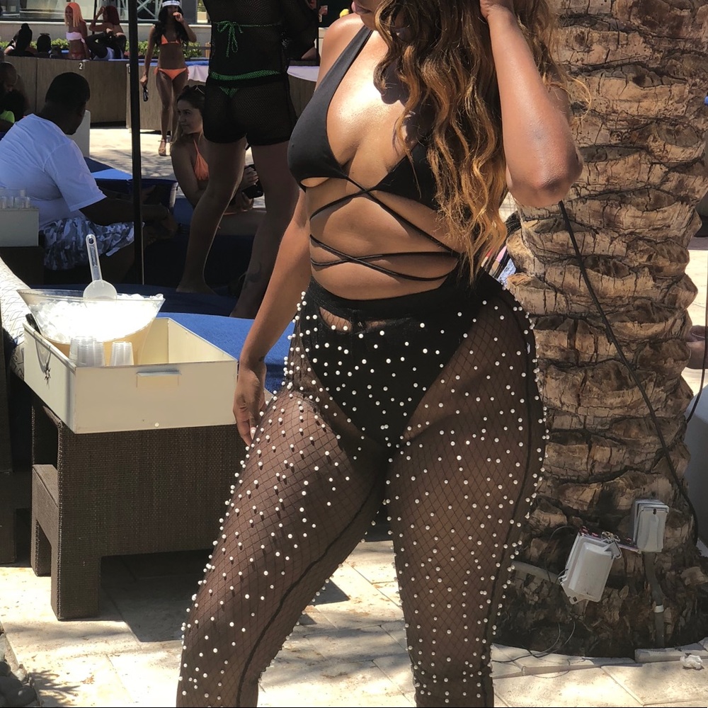 Beaded fishnet pants